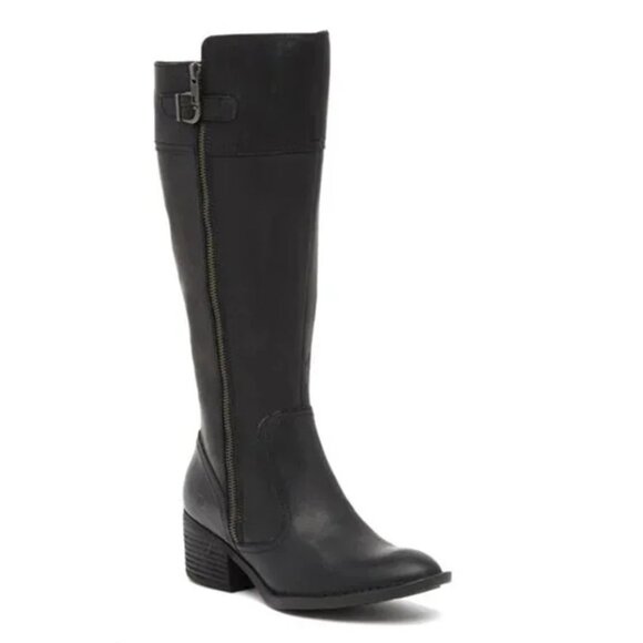 NWT $240 Born Fannar LEATHER Knee High Tall Boot BLOCK BLACK 6.5 (TPO5.5) - Picture 1 of 8